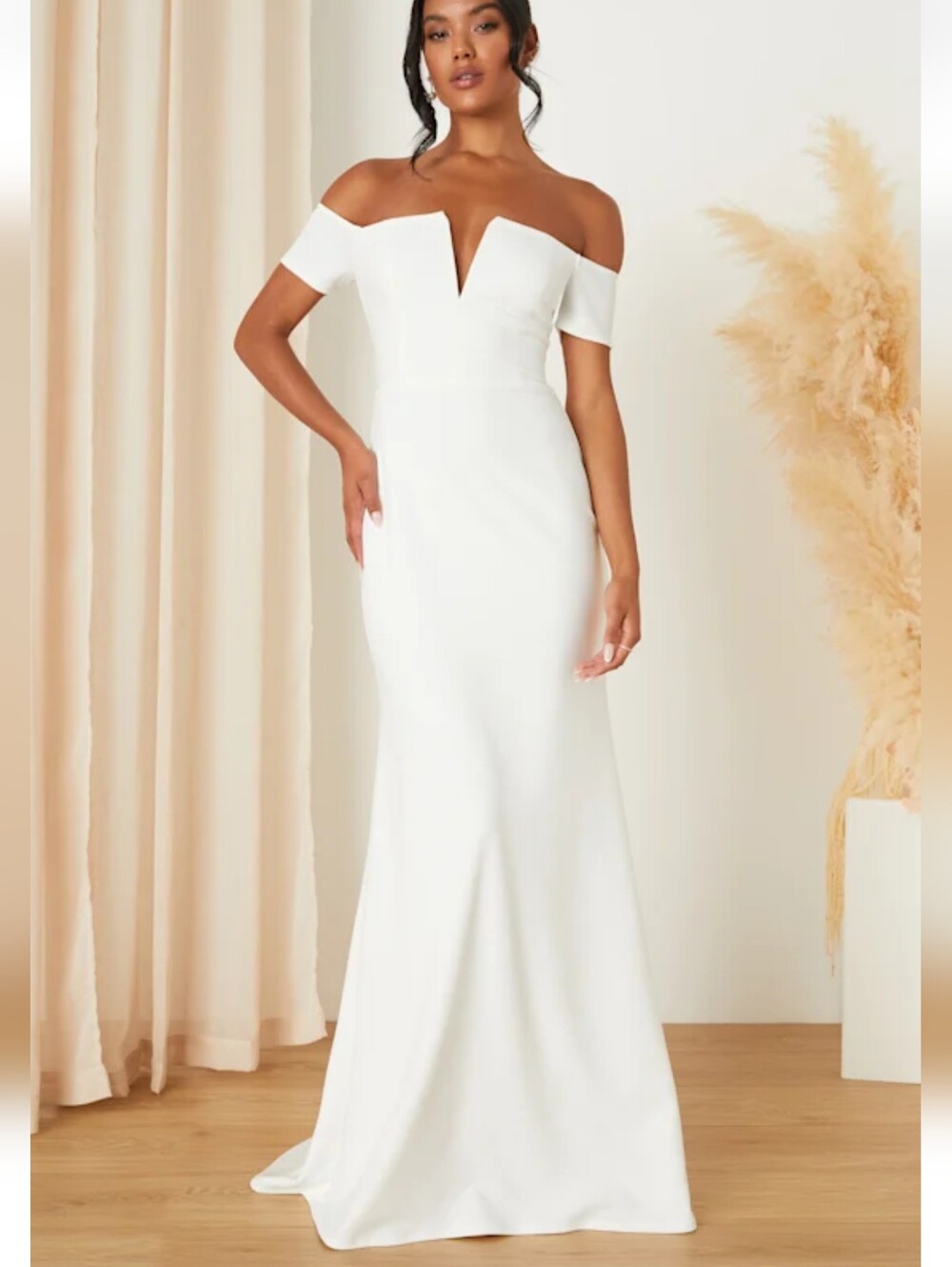 Lulu's Loveliest Aura White Off-the-Shoulder Mermaid Maxi Dress